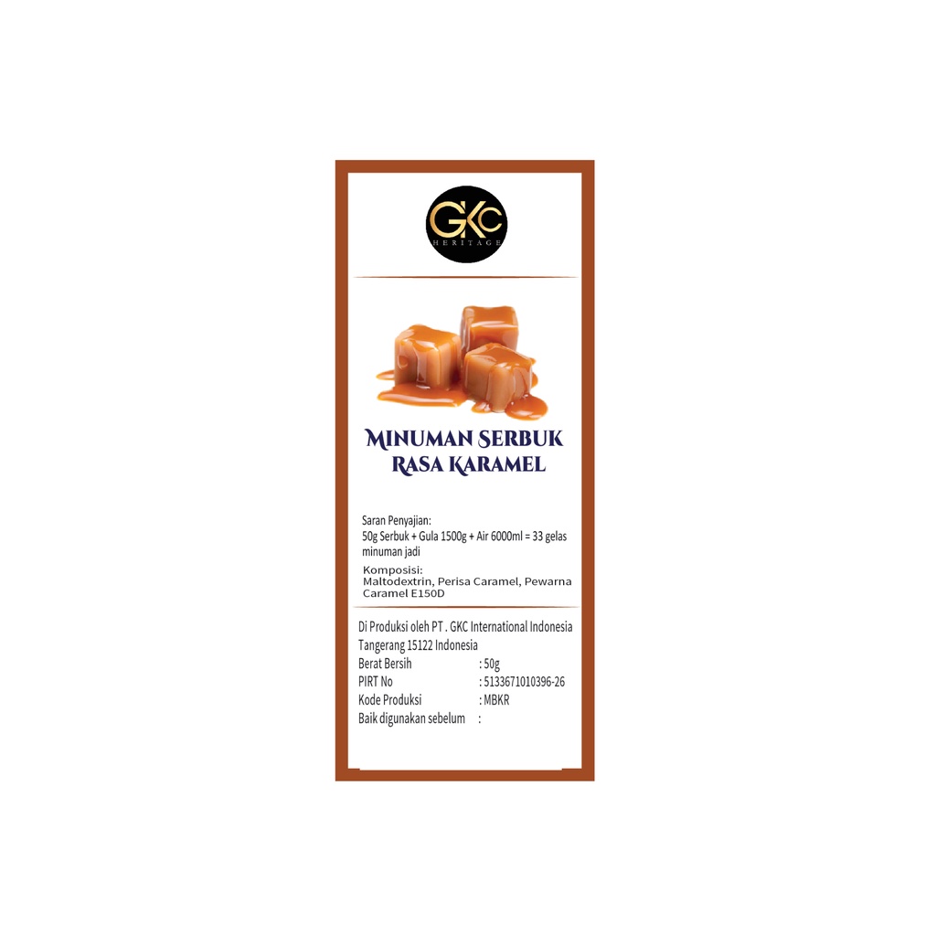 Bubuk Sirup Karamel / Caramel Powder Syrup Serbuk Minuman Powder Drink GKC Heritage 50 gram