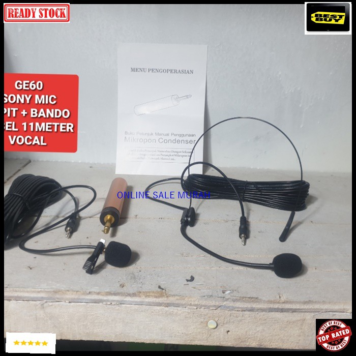 G60 Sony mic kabel headset + jepit clip on kancing kerah baju klip condesor bando mik cable profesional pro vocal vokal karaoke mikrophone mini microphone audio sound system panggung dj studio sensitif aux emas YOUTUBER  BISA DIGUNAKAN SEGALA JENIS AUDIO