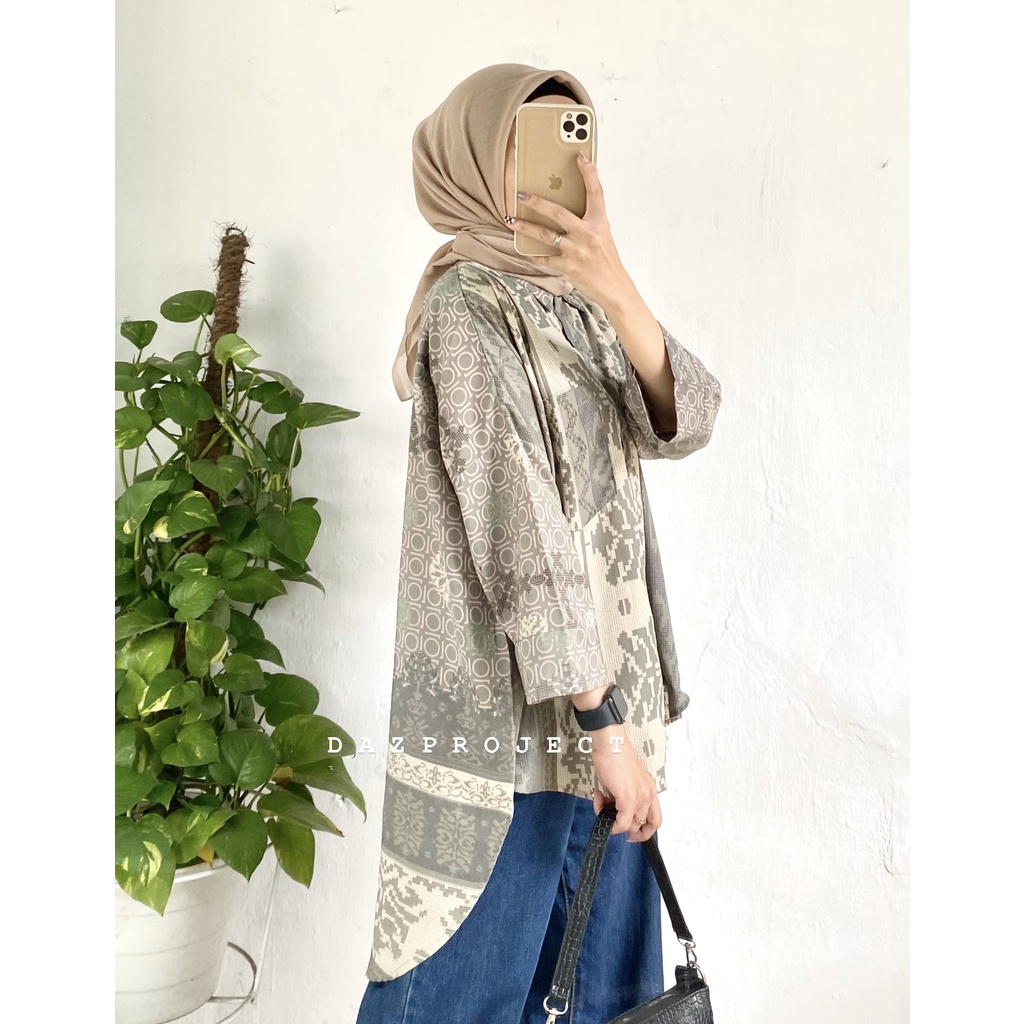 Anindya Shirt Kemeja Oversized Motif wanita tangan 3/4 kemeja kerja wanita LD 135 Kemeja Oversized by DAZPROJECT