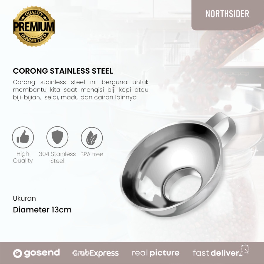 CORONG STAINLESS D13cm | FUNNEL SELAI - BIJI KOPI - SNACK - KACANG