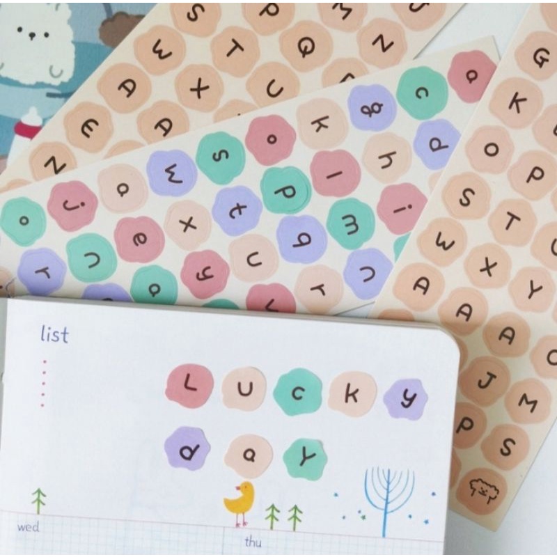 sticker alfabeth bear huruf berwarna lucu journaling / scrapbook