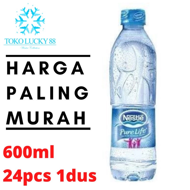 Air Minum Mineral Kemasan Nestle Pure Life Botol 600 ml isi 24 pcs 1 dus