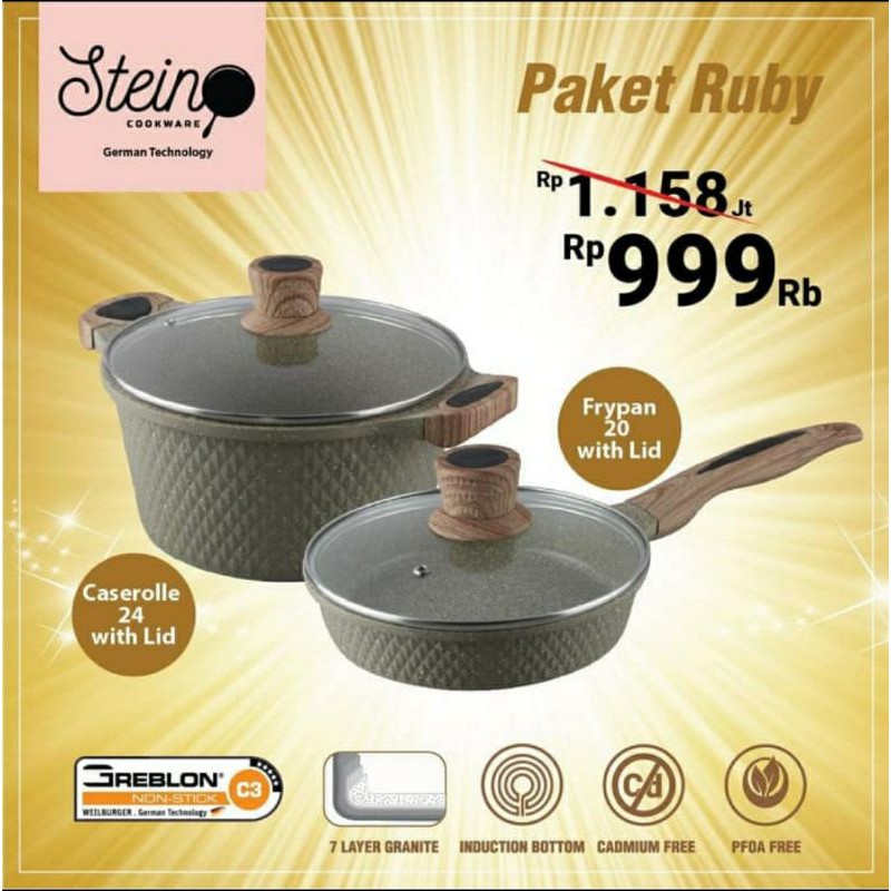 steincookware stein cookware paket hemat Ruby Safir JADE panci wajan