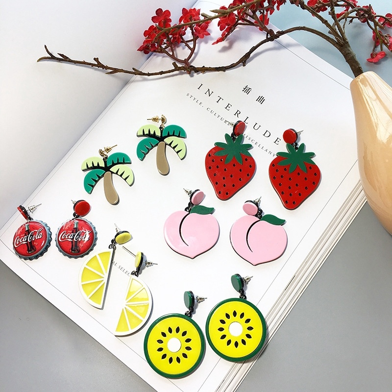 Anting Desain Buah Semangka Lemon Strawberry Peach Gaya Korea Untuk Musim Panas