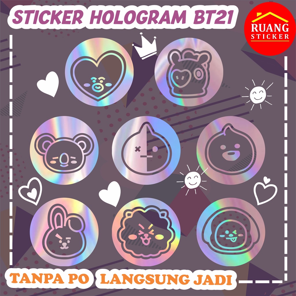 STIKER HOLOGRAM PELANGI BTS BT21 KARAKTER VARIASI 3 SEHARI JADI