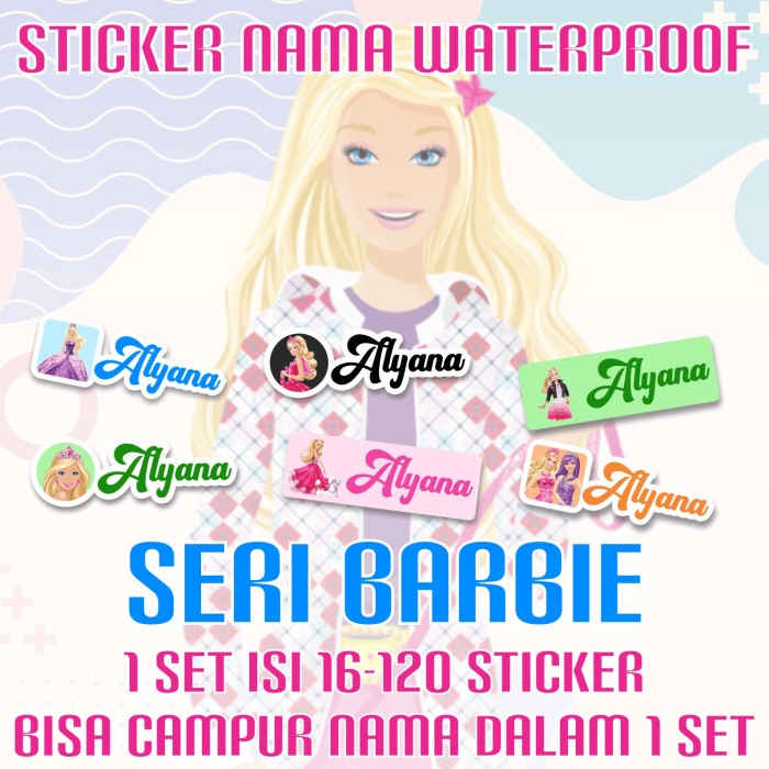 

[14-120 pcs] Sticker Nama Custom Waterproof Barbie