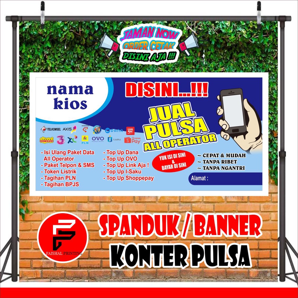 spanduk banner kios pulsa konter pulsa ukuran 2 x 1 meter