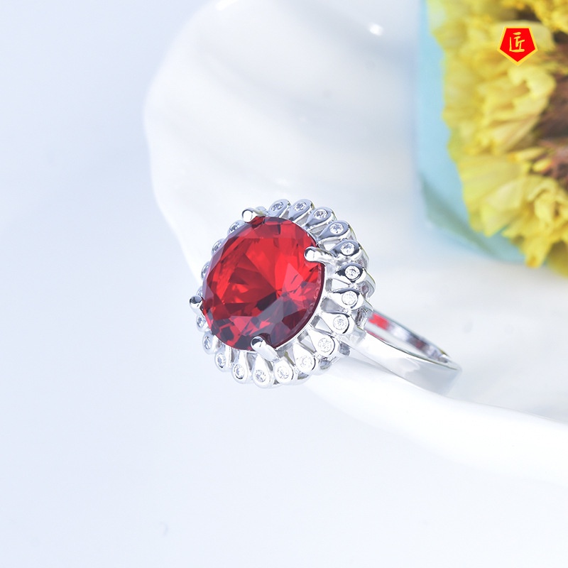 [Ready Stock]Elegant Luxury Ruby Crystal Open Ring