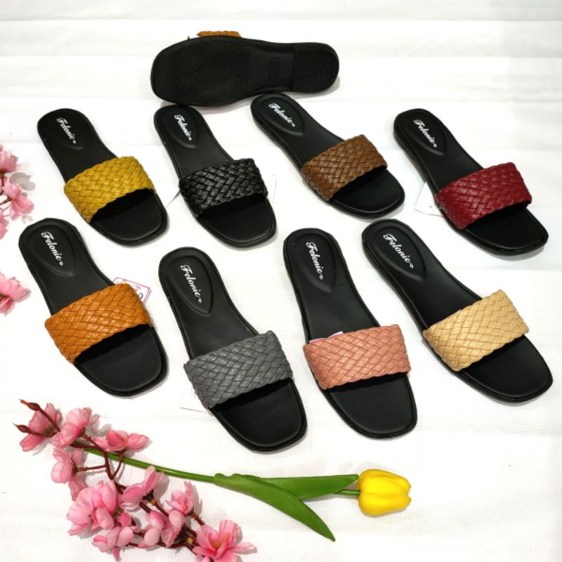 sandal wanita selop Felonie WK 01 anyaman terbaru keren Trendy kekinian