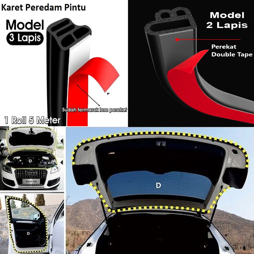 Karet Peredam Suara Pintu Mobil 3 Layer Peredam Kap Mesin Mobil 3 Lapis - List Karet Pelindung Peredam Pintu Mobil - Karet Peredam Pintu Mobil Universal 3 Layer