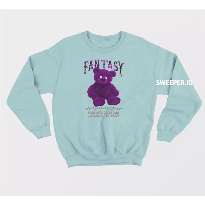 SWEATER CREWNECK MOTIF BEAR FANTASY PRIA &amp; WANITA BAHAN FLEECE