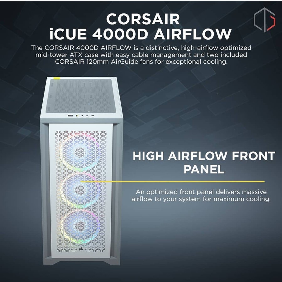 [tanpa palet kayu] Casing Corsair 4000D AIRFLOW Tempered Glass Mid Tower ATX Case -  White