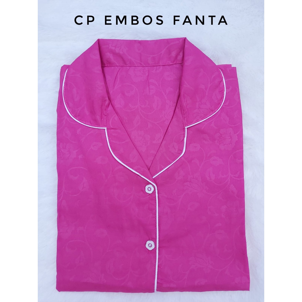 JNV Piyama CP Wanita Motif Satin Embos - Baju Tidur Saten Lengan Pendek - Bahan Satin Embos-Fanta