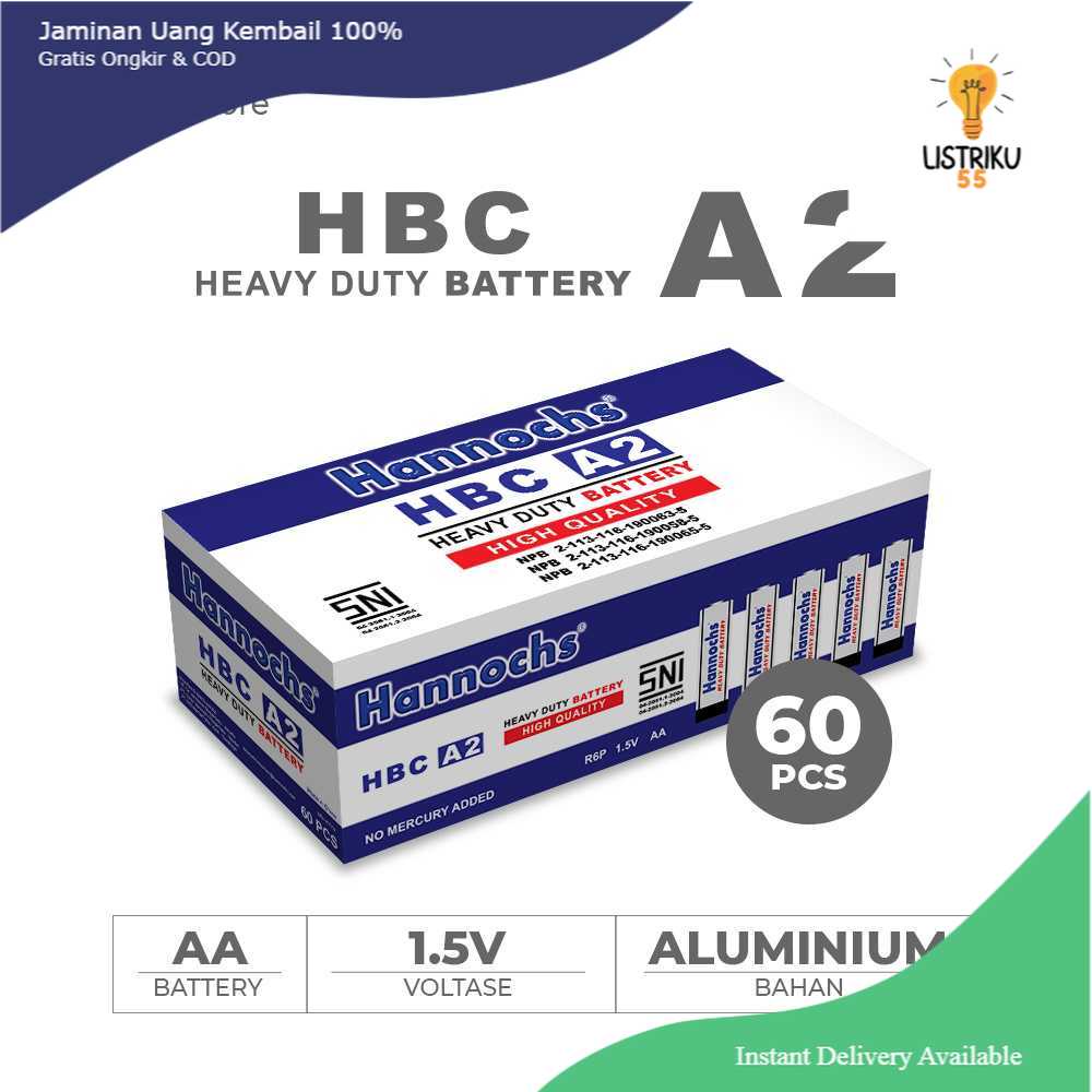 Hannochs HeavyDuty Baterai HBC AA 1 kotak (5 Doz isi 60pc)