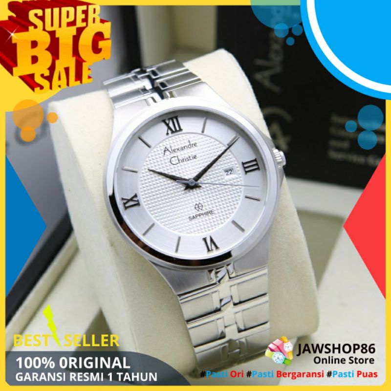 JAM TANGAN ALEXANDER CHRISTIE PRIA ORIGINAL AC 8541 SAPPHIRE TERBARU MURAH ORI ANALOG STAINLESS