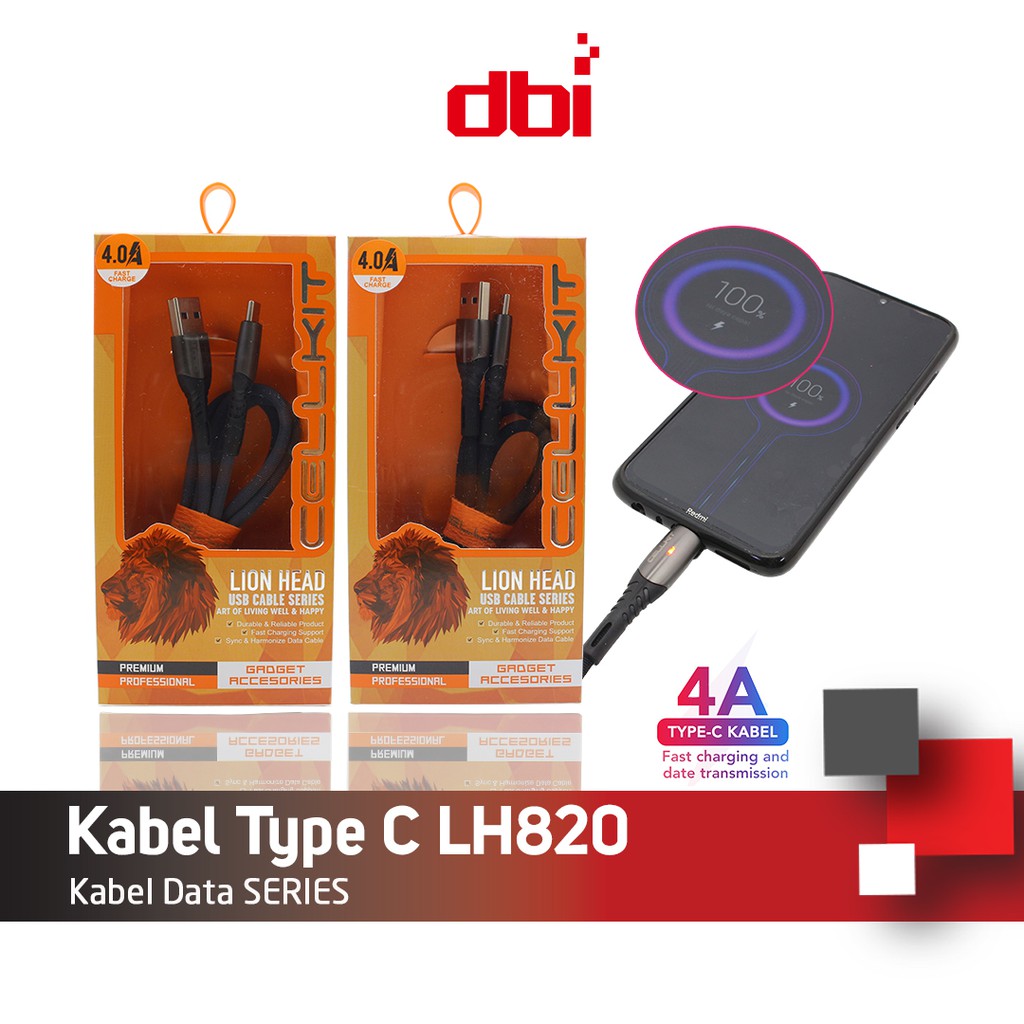 Kabel Data Type C - Micro 100cm LED FAST CHARGING 4A CELLKIT LH820