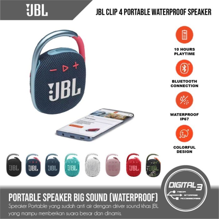 JBL CLIP 4 / CLIP4 Portable Waterproof Speaker Garansi Resmi