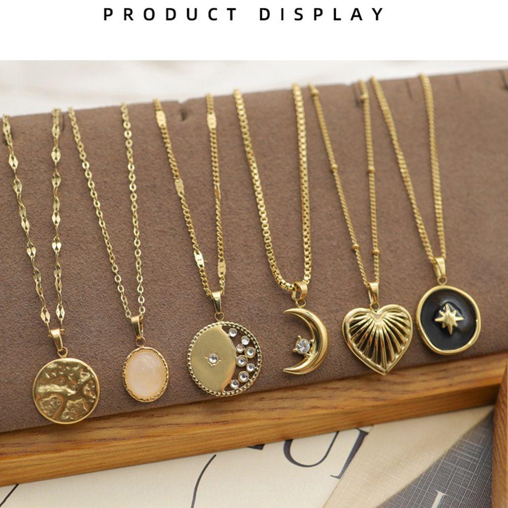 Agustina Kalung Emas Indah Perhiasan Hadiah Temperamen Klavikula Rantai Geometri Liontin Cinta Wanita Kalung Dimond Korea Style Necklace