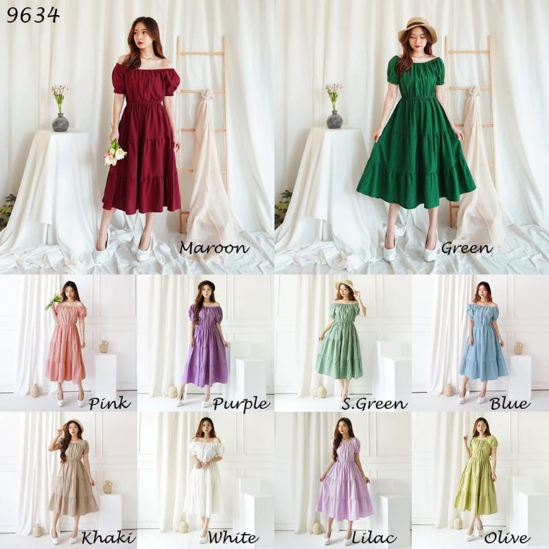 DDC9634 - Nonna Ruffle Midi Dress  bahan Cotton linen HQ