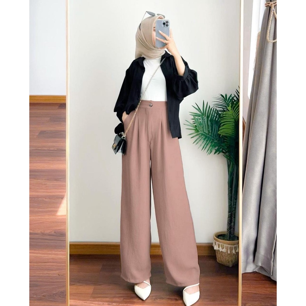 Celana kulot Highwaist cringkle loose pants – cullote pants neva – celana kulot Wanita – celana kekinian – celana cringkle terbaru - NEVA