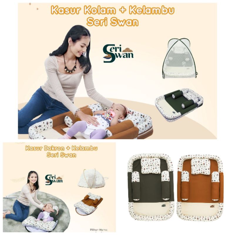 Snooby kasur lipat kolam+kelambu swan series