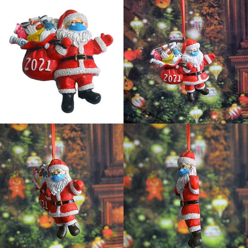 Ornamen Liontin Desain Santa Wearing a Dan Gift Bag Untuk Dekorasi Pohon Natal