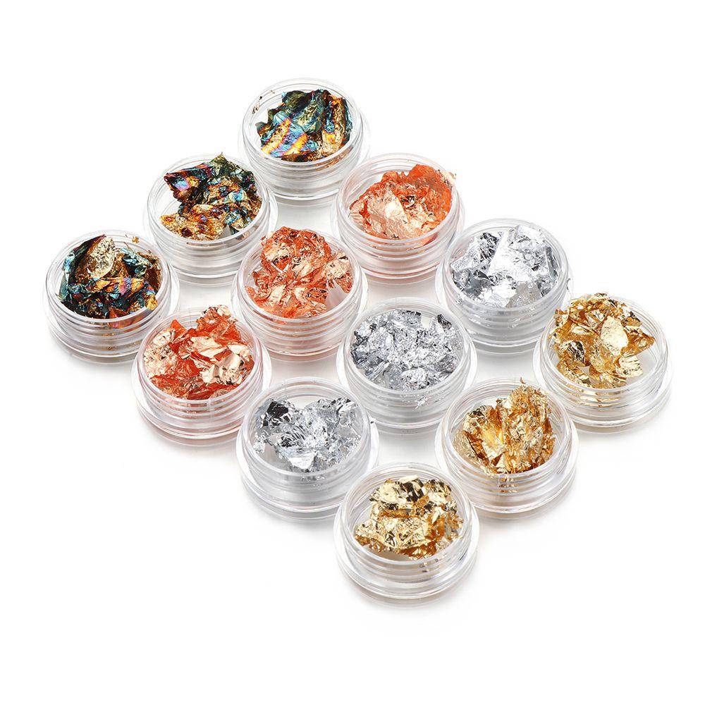 Solighter 12PCS Gold Leaf Flake DIY Kerajinan Sequin Jewelry Making Alat Penyepuhan Dekorasi Mengisi Bahan Resin Cetakan Tambalan