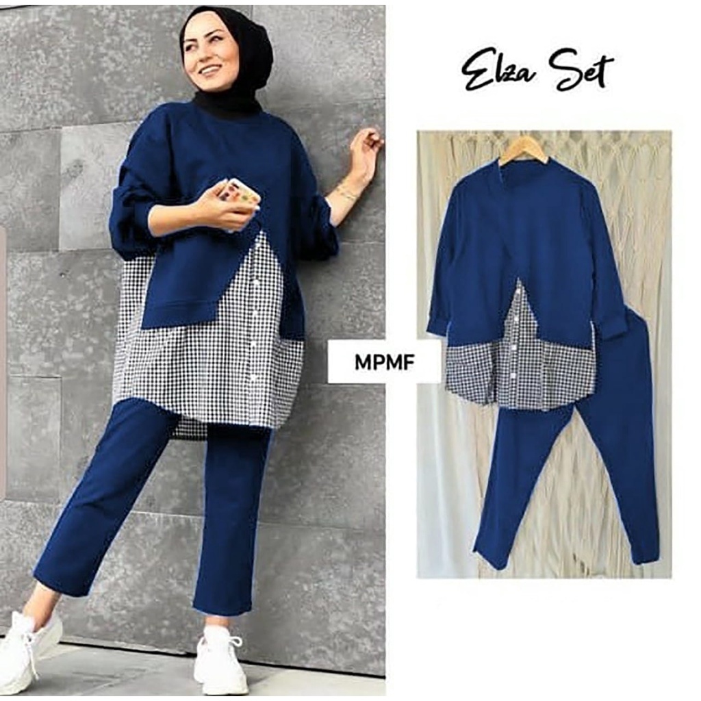 2 UKURAN 2XL 3XL HGO SET ELZE / SET ELZA CROM / ONE SET WANITA-Navy 3XL
