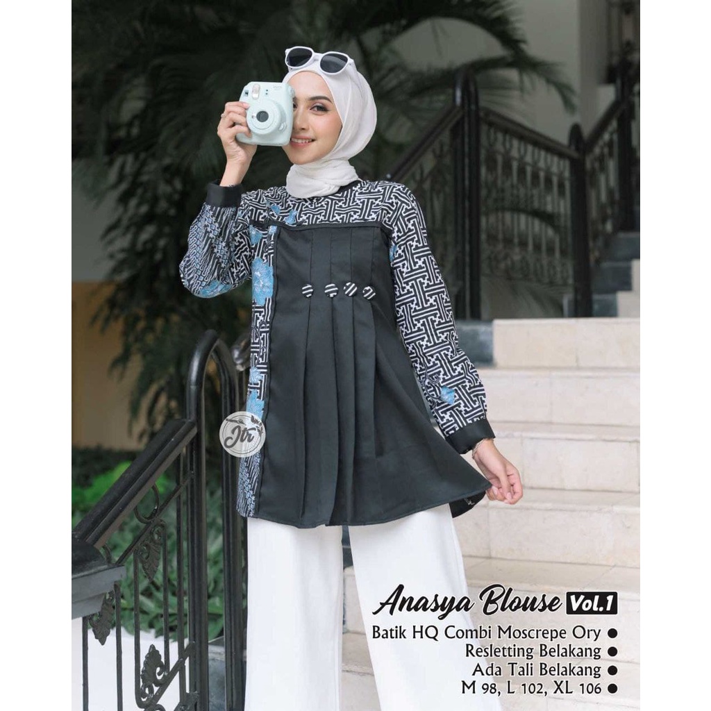 Blus Fashion Motif Unik Cantik Katun Kombinasi Mosscrepe Formal Seragam Baju Kantor Karyawan Bank 06