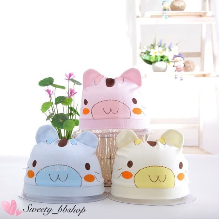 Topi kupluk bayi bahan katun newborn lucu halus