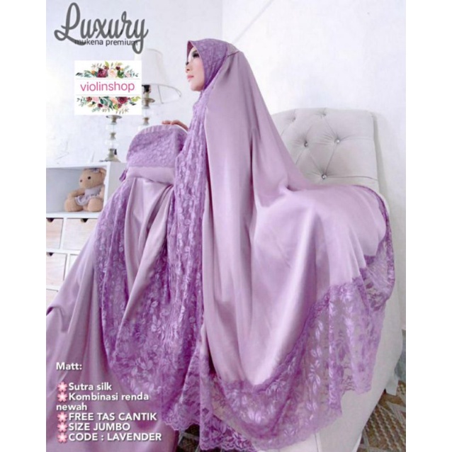 LUXURY MUKENA PREMIUM BAHAN SUTRA SILK KOMBINASI RENDA MEWAH SIZE JUMBO FREE TAS CANTIK