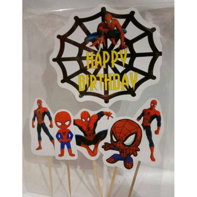 Satu set topper toper cake hiasan kue ulang tahun karakter spiderman