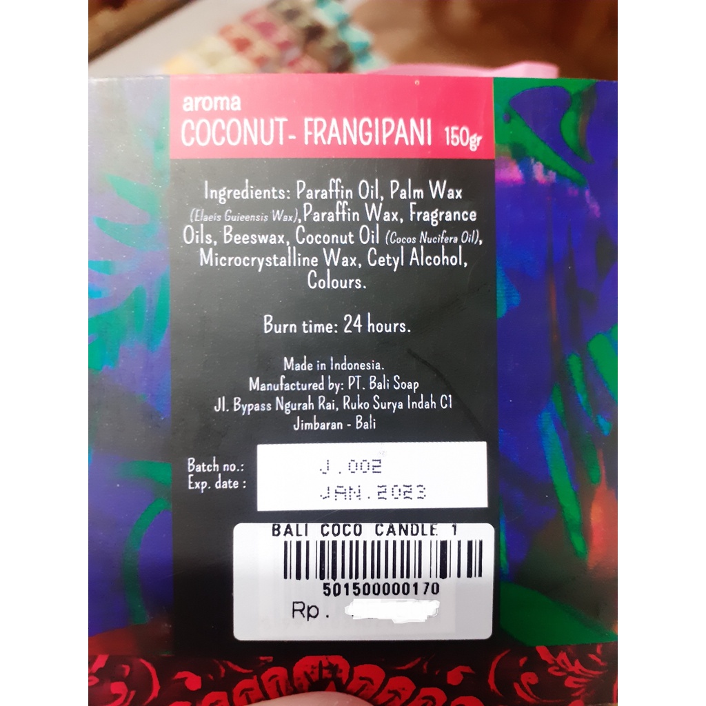 BALI COCO AROMATHERAPY CANDLE ASLI BALI 150GR