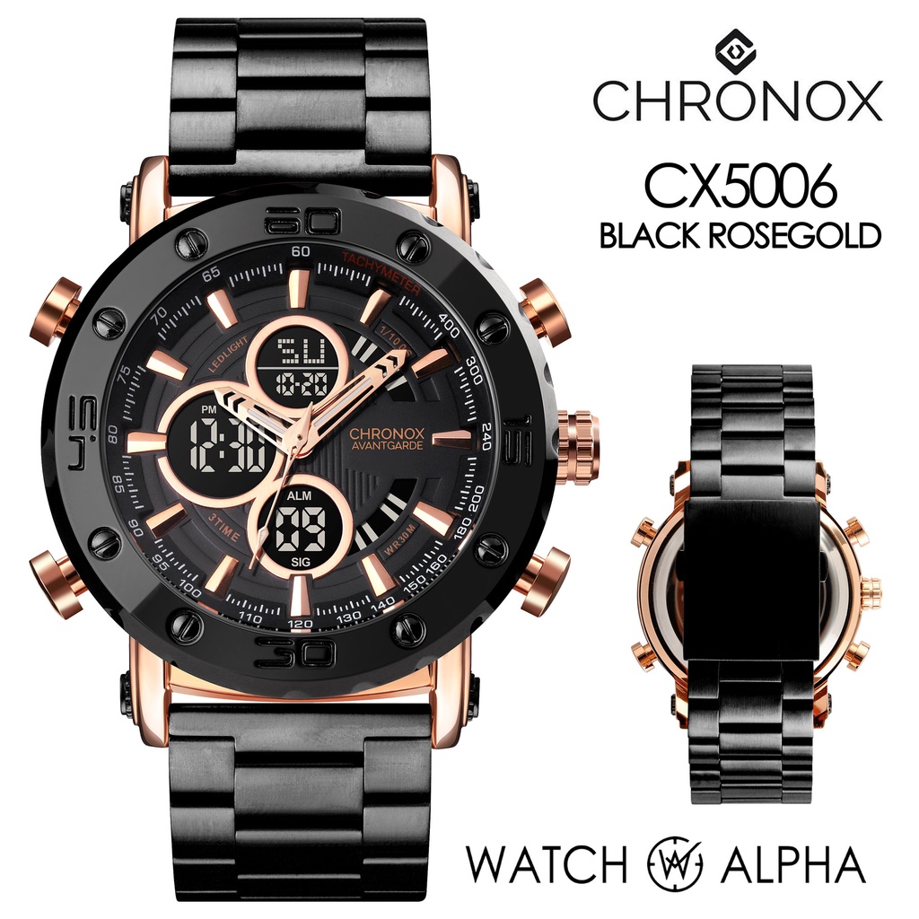 Jam Tangan Chronox CX5006 - BLACK ROSEGOLD Original - Garansi Resmi 1 Tahun