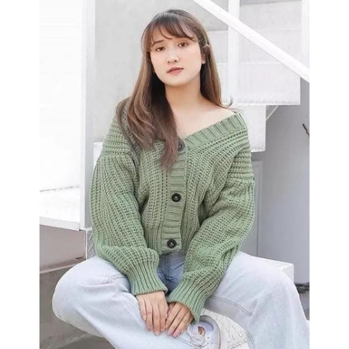GRACIA CARDIGAN RAJUT WANITA || CARDY 7GT || OUTER CARDY-matcha/MINT