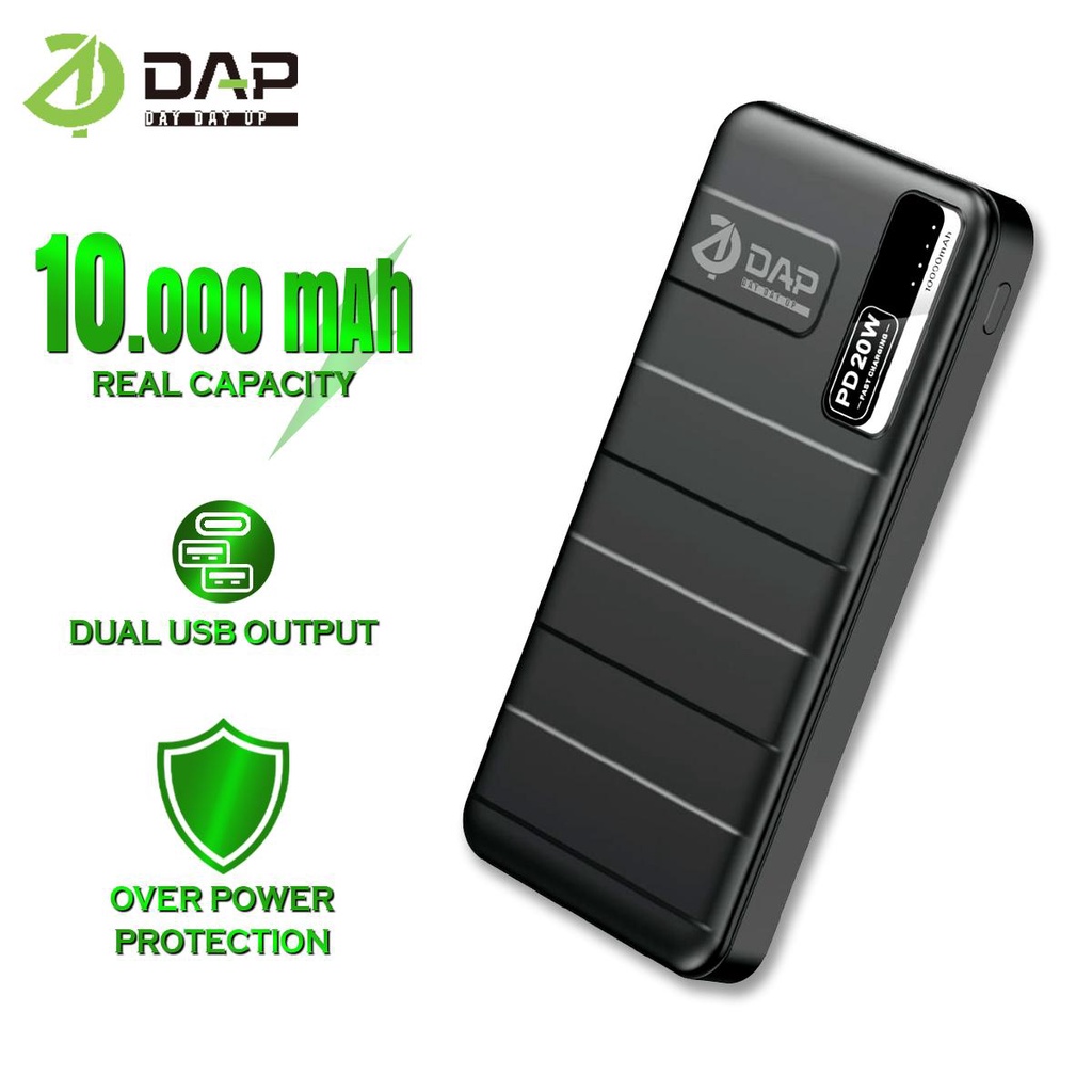 Jual PowerBank DAP 10.000mah DP211W 2.4A Dual Input Port Type C