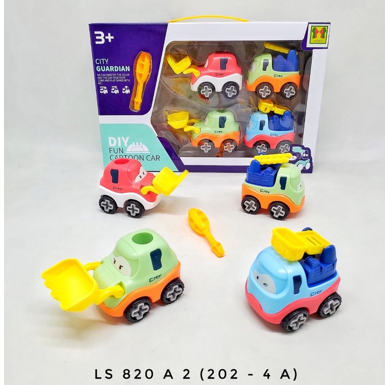 Mobil Mobilan DIY Truck Assemble City Guradian Fun Cartoon Car Truk Konstruksi Bongkar Pasang 4 Pcs