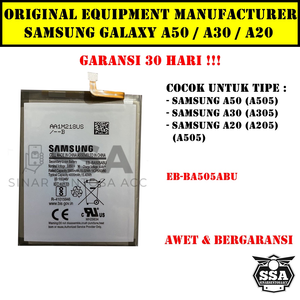 Baterai Original OEM Samsung Galaxy A50 A30 A20 A505 A305 A205 EB-BA505ABU BA505ABU EBBA505ABU Battery Batrai Batre