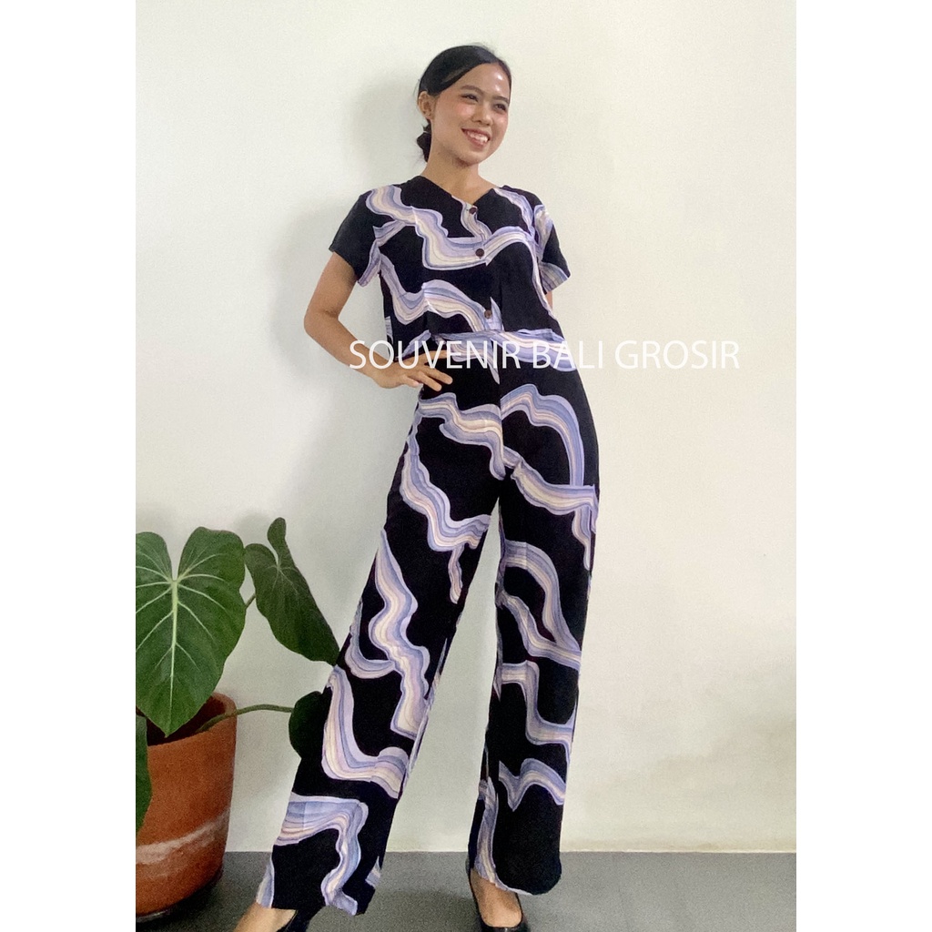 Baju Setelan wanita Kekinian Crop Motif VANESA / Set Crop Wanita Kancing  Rayon Bali/ Terlaris/ ones
