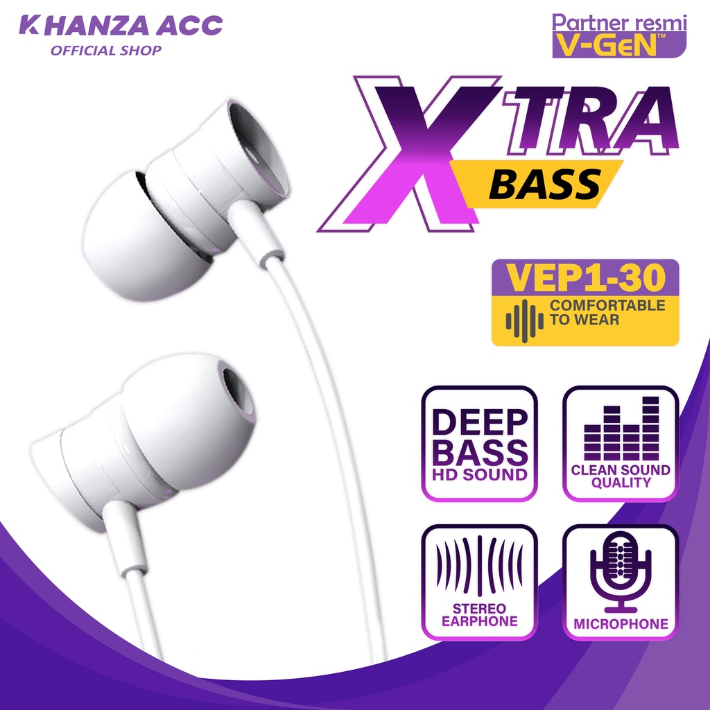 KHANZAACC VGEN VEP1-30 Wired Earphone Xtra Bass Ecer 1 Pcs Non Packaging