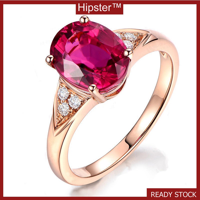 Hot Sale Fashion Trend Rose Gold Inlaid Ruby Adjustable Ring