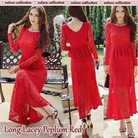 LONG DRESS BROKAT MERAH GAUN PESTA BROKAT  Terusan