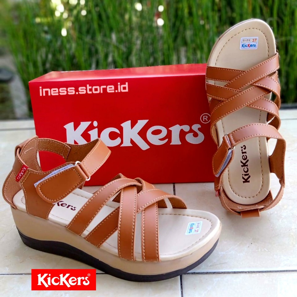 SANDAL WEDGES WANITA HELLS KICKERS TERBARU KODE LET 02 TAN GROSIR