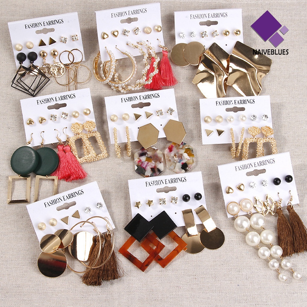 1 Set Anting Hoop Geometris Menjuntai Bahan Logam Untuk Pesta Hari Ibu