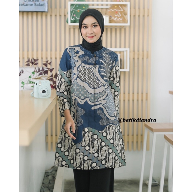 Batik Dress Atasan Wanita Kekinian Baju Kerja Modern Couple by  Swastika Dress Navy