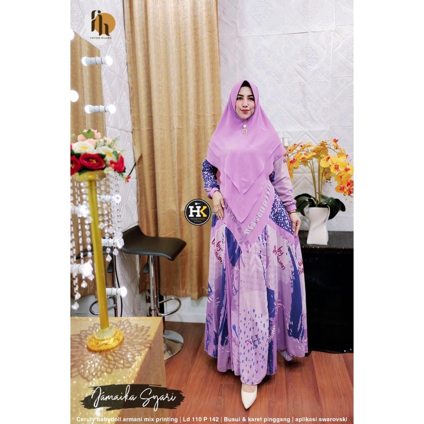 GAMIS JAMAIKA SET DRESS SYAR'I BY HK LD. 110CM PB. 142CM BAHAN CERUTY BABYDOLL ARMANY MIX PRINTING |