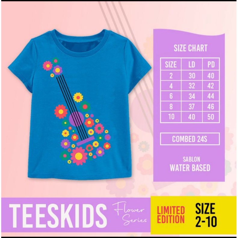 TEESKIDS KAOS ANAK PEREMPUAN FLOWER SERIES BAHAN KATUN 95RB DAPAT 3PCS