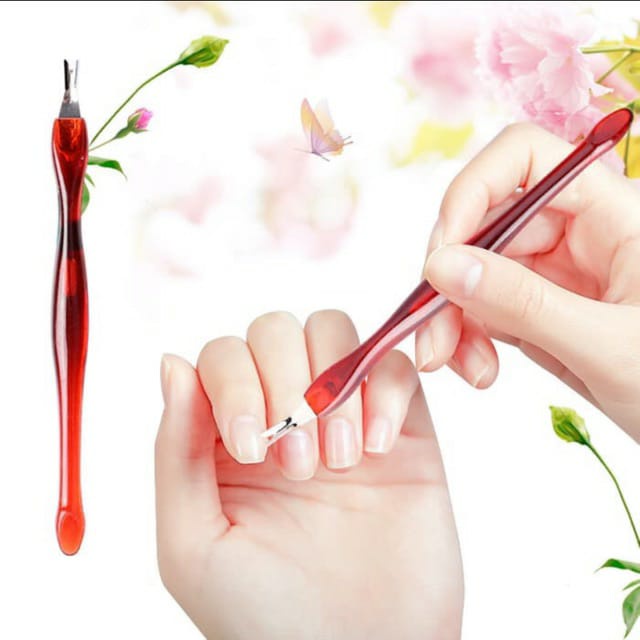 RED FORK TRIM Pendorong kutikula cuticle pusher fork lidah ular gunting kutikula manicure trimming tools