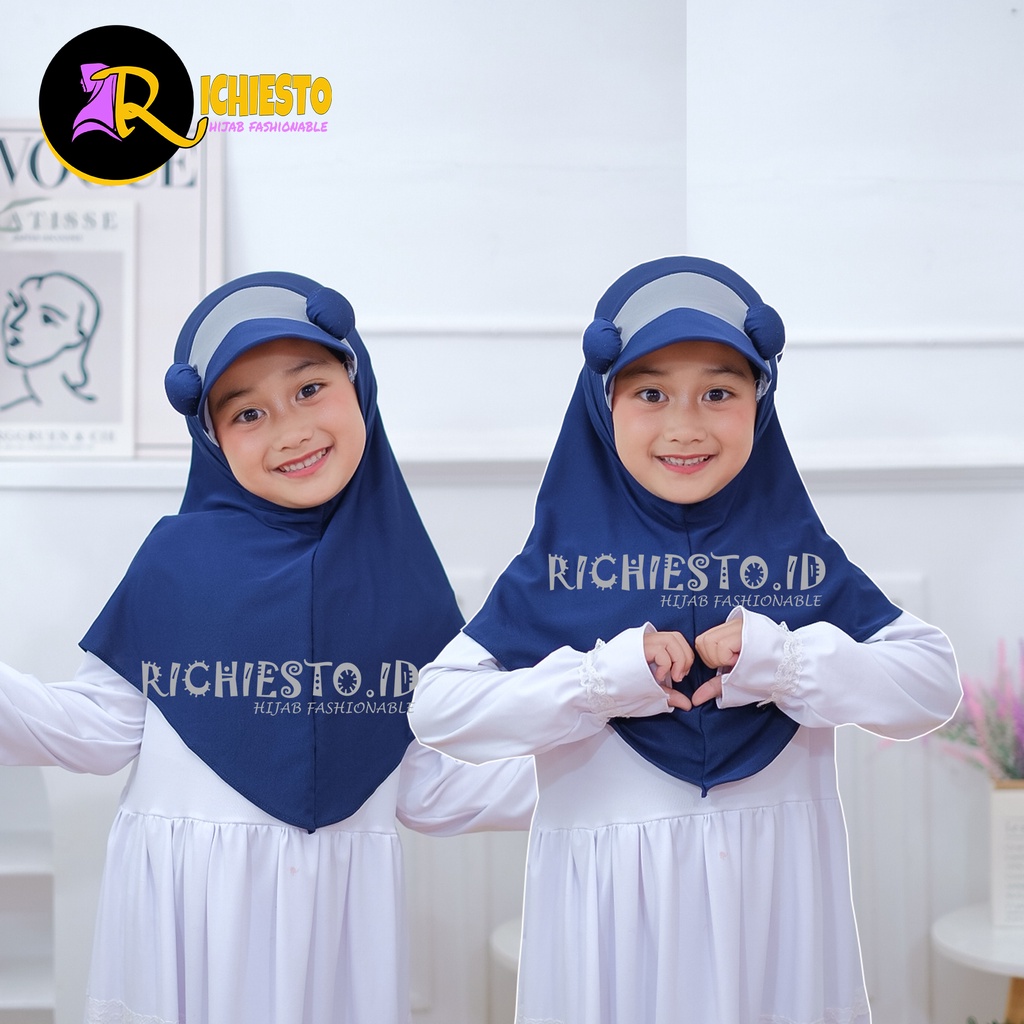 Jilbab Anak Perempuan JILTOP POMPOM 3-6 Tahun Hijab Anak Perempuan Kerudung Instan Anak Lucu