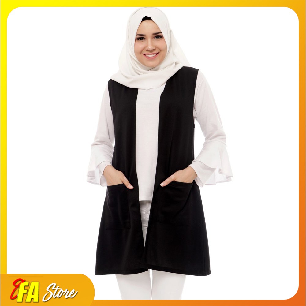 Paling Inspiratif Cardigan Panjang Tanpa Lengan Muslimah